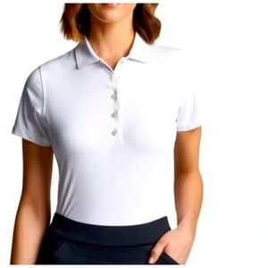 NWT Peter Millar Women's White Golf Polo Shirt–SZ XL ~50+ SUN‎ PROTECTION